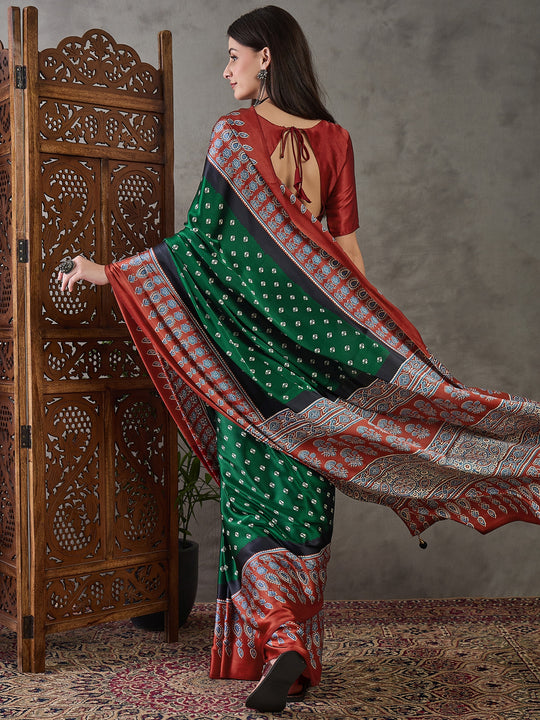 Green Semi Modal Saree With Blouse Piece