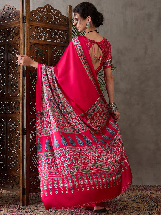 Pink Semi Modal Saree With Blouse Piece