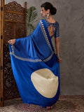 Blue Semi Modal Saree With Blouse Piece