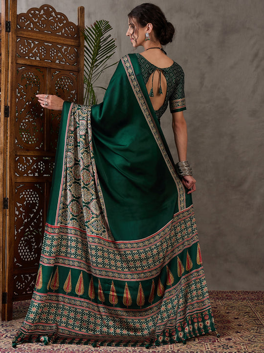 Green Semi Modal Saree With Blouse Piece
