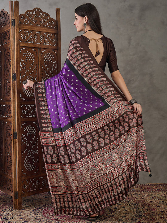 Brown Semi Modal Saree With Blouse Piece