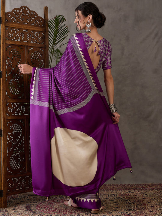 Purple Semi Modal Saree With Blouse Piece