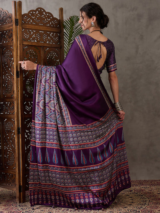 Purple Semi Modal Saree With Blouse Piece