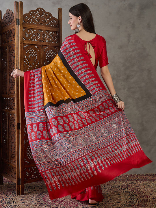 Yellow Semi Modal Saree With Blouse Piece