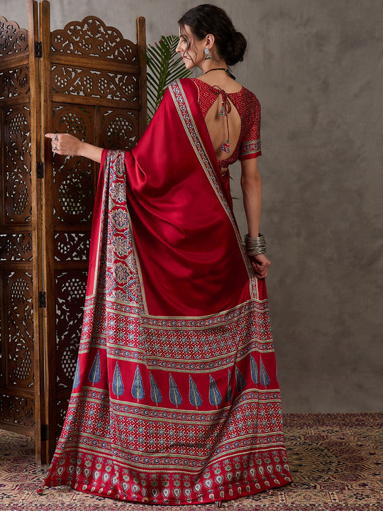 Red Semi Modal Saree With Blouse Piece