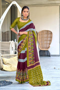 Mahendi Green Ikkat Print Mulmul Cotton Sarees Saree With Blouse Piece