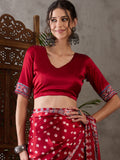 Red Semi Modal Saree With Blouse Piece
