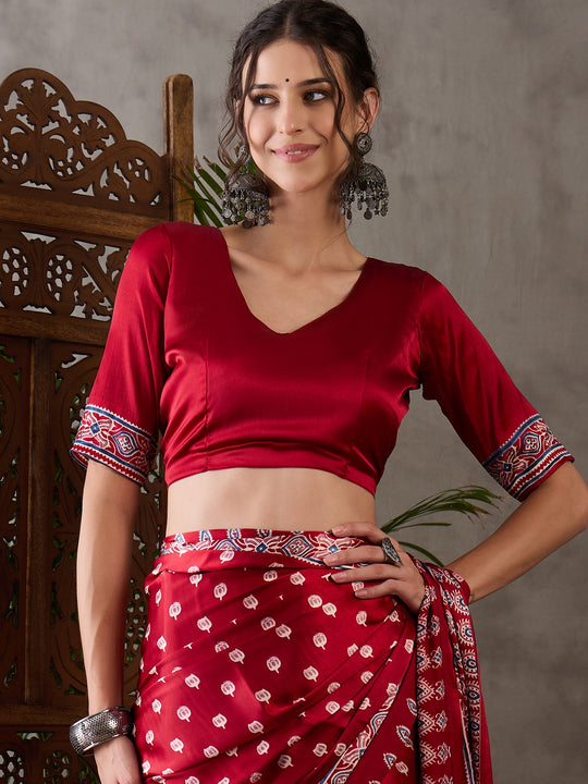Red Semi Modal Saree With Blouse Piece