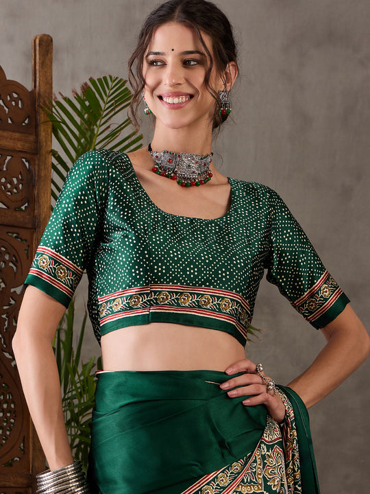 Green Semi Modal Saree With Blouse Piece