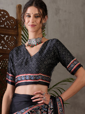 Black Semi Modal Saree With Blouse Piece