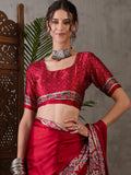 Red Semi Modal Saree With Blouse Piece
