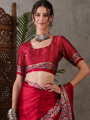 Red Semi Modal Saree With Blouse Piece