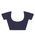 Navy Blue Cotton Saree With Blouse Piece