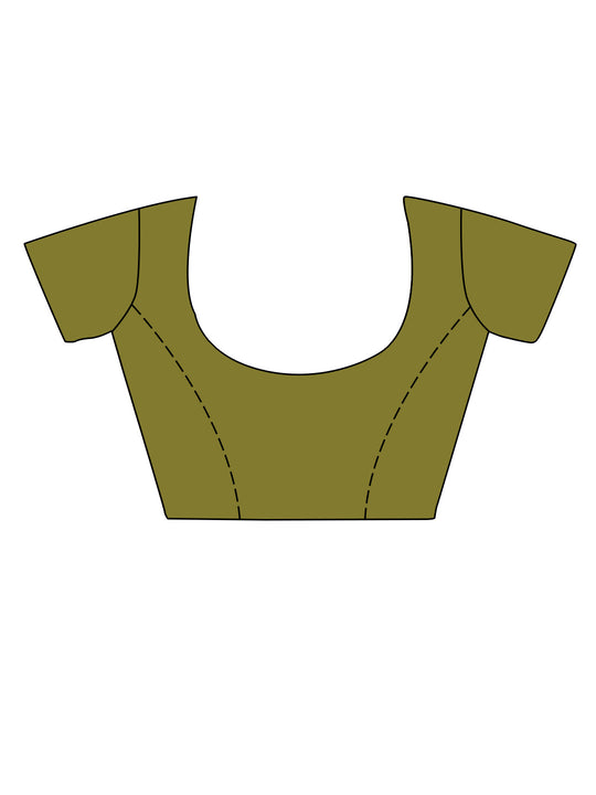 Olive Organza Saree With Blouse Piece