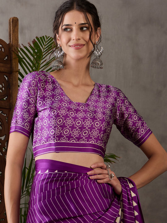 Purple Semi Modal Saree With Blouse Piece