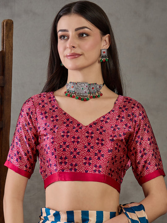 Blue Semi Modal Saree With Blouse Piece