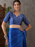 Blue Semi Modal Saree With Blouse Piece