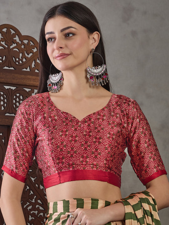 Green Semi Modal Saree With Blouse Piece