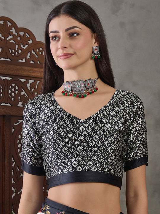 Black Semi Modal Saree With Blouse Piece