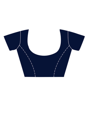 Navy Blue Banarasi Silk Saree With Blouse Piece