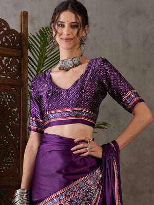 Purple Semi Modal Saree With Blouse Piece