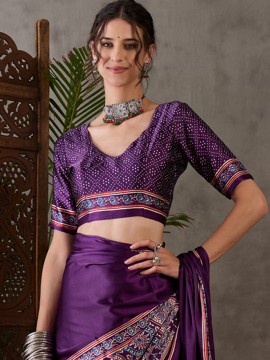 Purple Semi Modal Saree With Blouse Piece