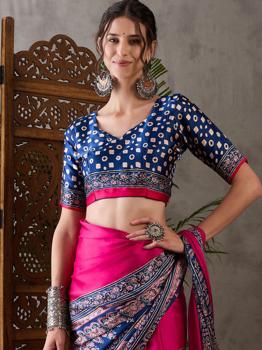 Pink Semi Modal Saree With Blouse Piece