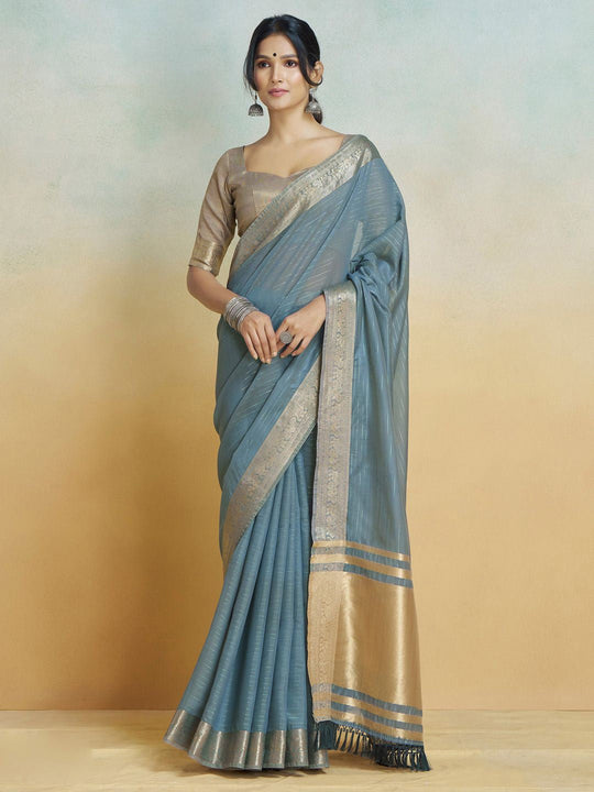 Blue Silk Festive Wear Saree With Blouse Piece