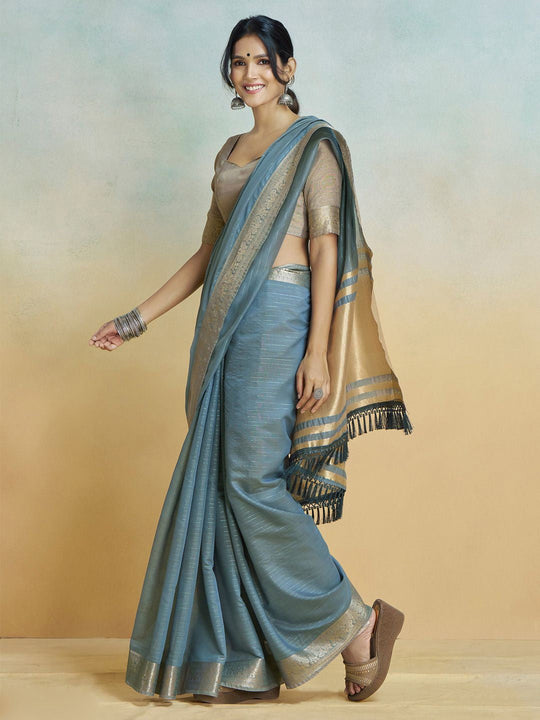Blue Silk Festive Wear Saree With Blouse Piece
