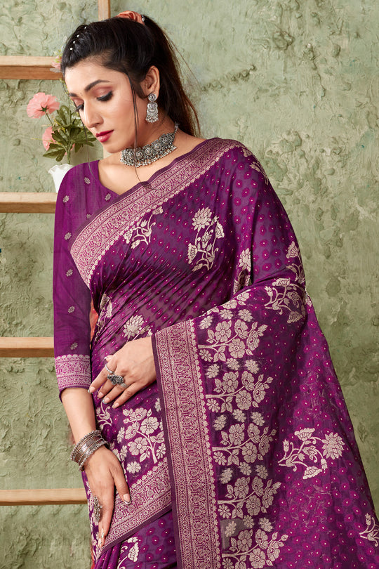 Eggplant Violet Organza saree