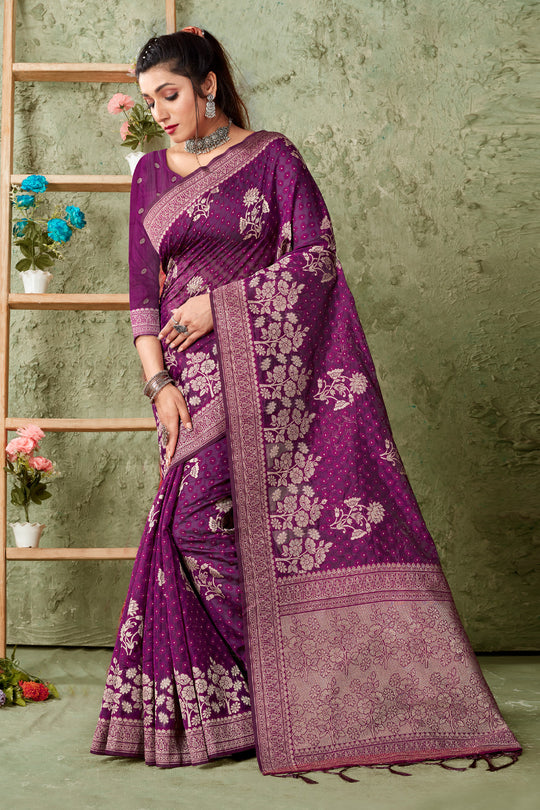 Eggplant Violet Organza saree
