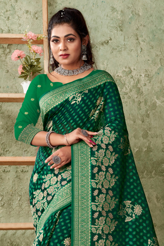 Emerald Green Organza saree