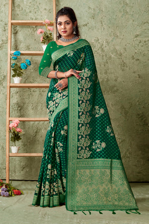 Emerald Green Organza saree