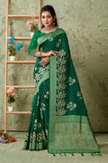 Emerald Green Organza saree