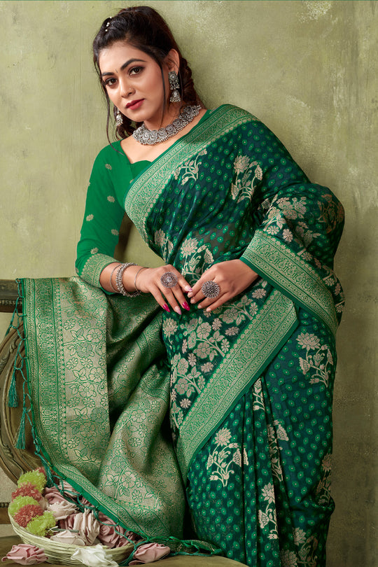Emerald Green Organza saree