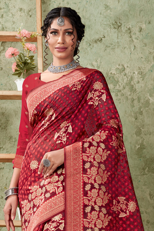 Deep Red Organza saree