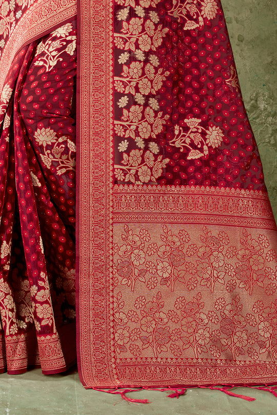 Deep Red Organza saree