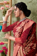 Deep Red Organza saree
