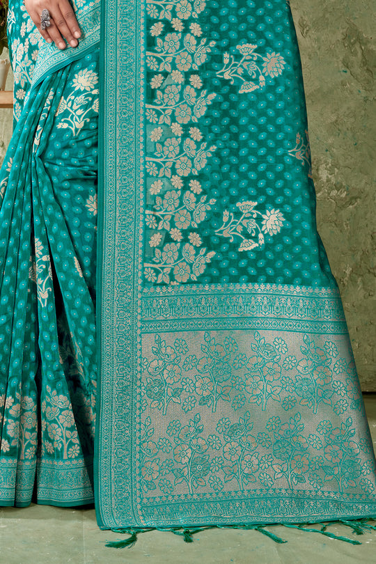 Ocean Blue Organza saree