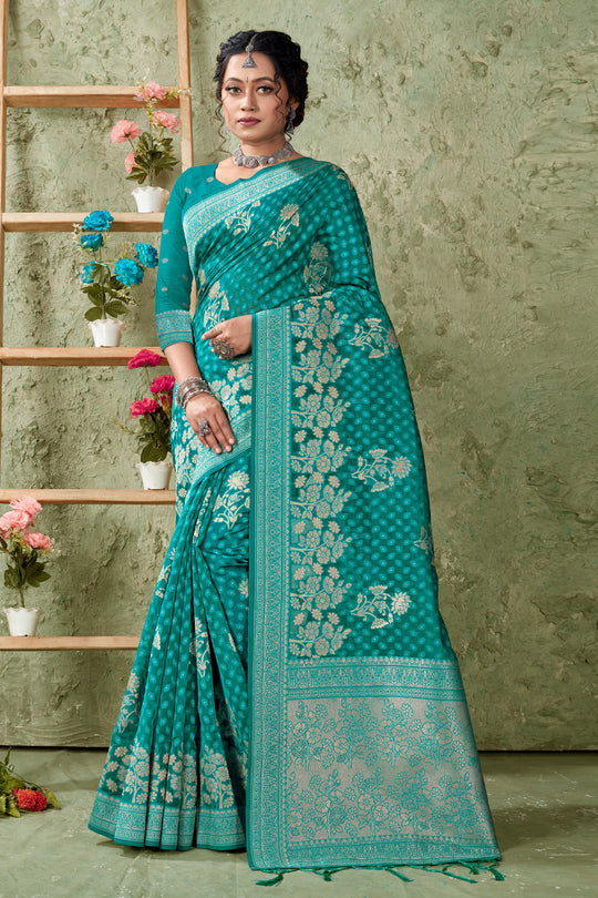 Ocean Blue Organza saree