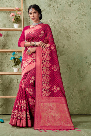 Deep Pink Organza saree