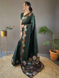 Bottle Green  Kanjivaram Silk Saree With Blouse Piece