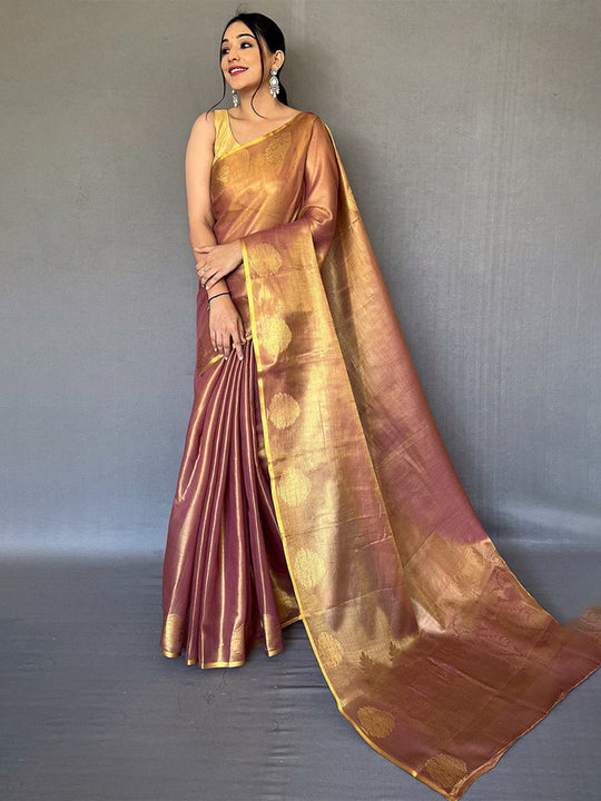 Brown Silk Festive Wear Saree With Blouse Piece