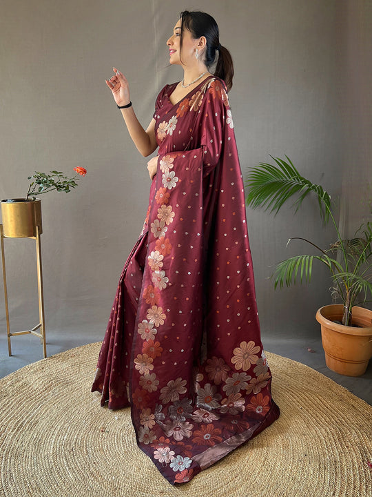 Brown Kanjivaram Silk Saree With Blouse Piece