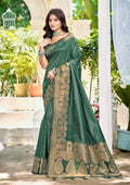 Dark Green Assam silk Sarees With Blouse Piece