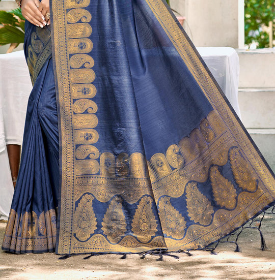 Navy Blue Assam silk Sarees With Blouse Piece