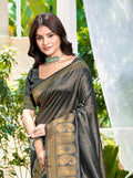 Grey Assam silk Sarees With Blouse Piece