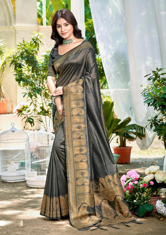 Grey Assam silk Sarees With Blouse Piece