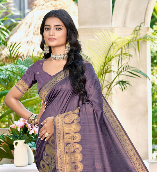 Purple Assam silk Sarees With Blouse Piece