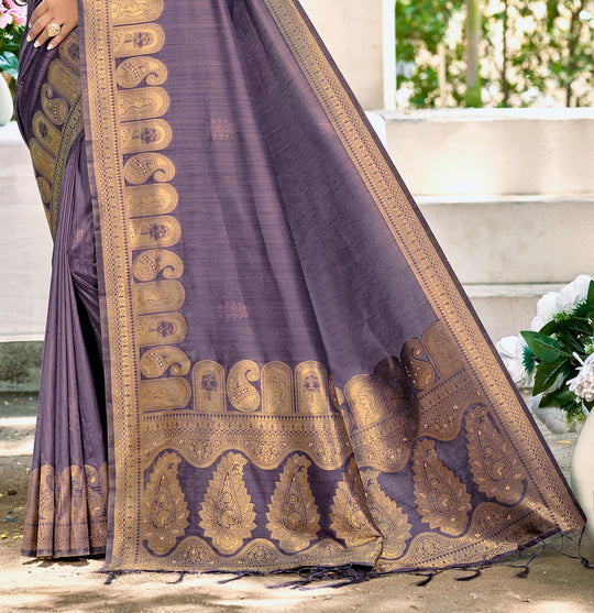 Purple Assam silk Sarees With Blouse Piece
